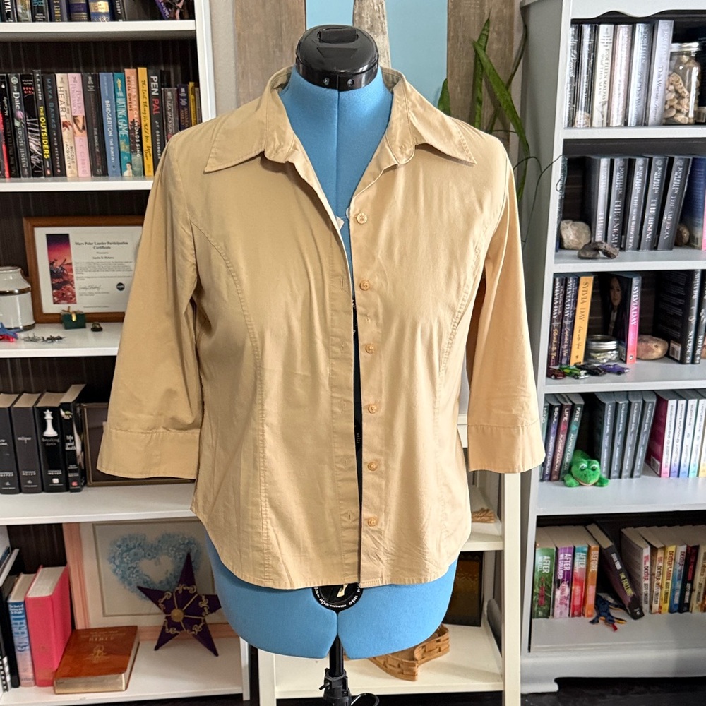 Apostrophe Tan Button-Up Blouse
